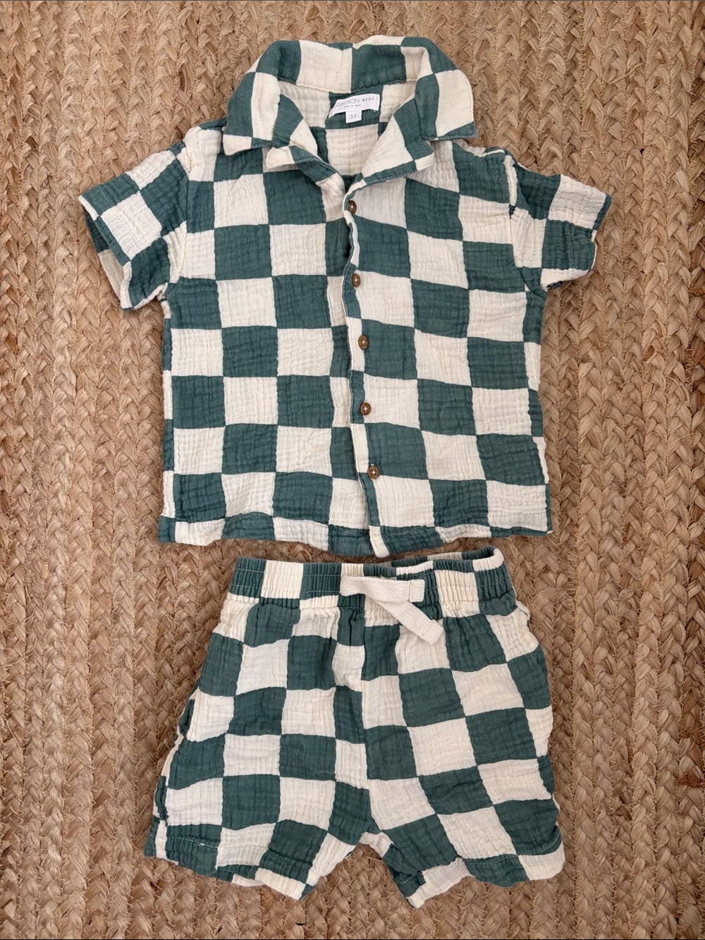 Grayson mini Kids Two-Piece Green Check set